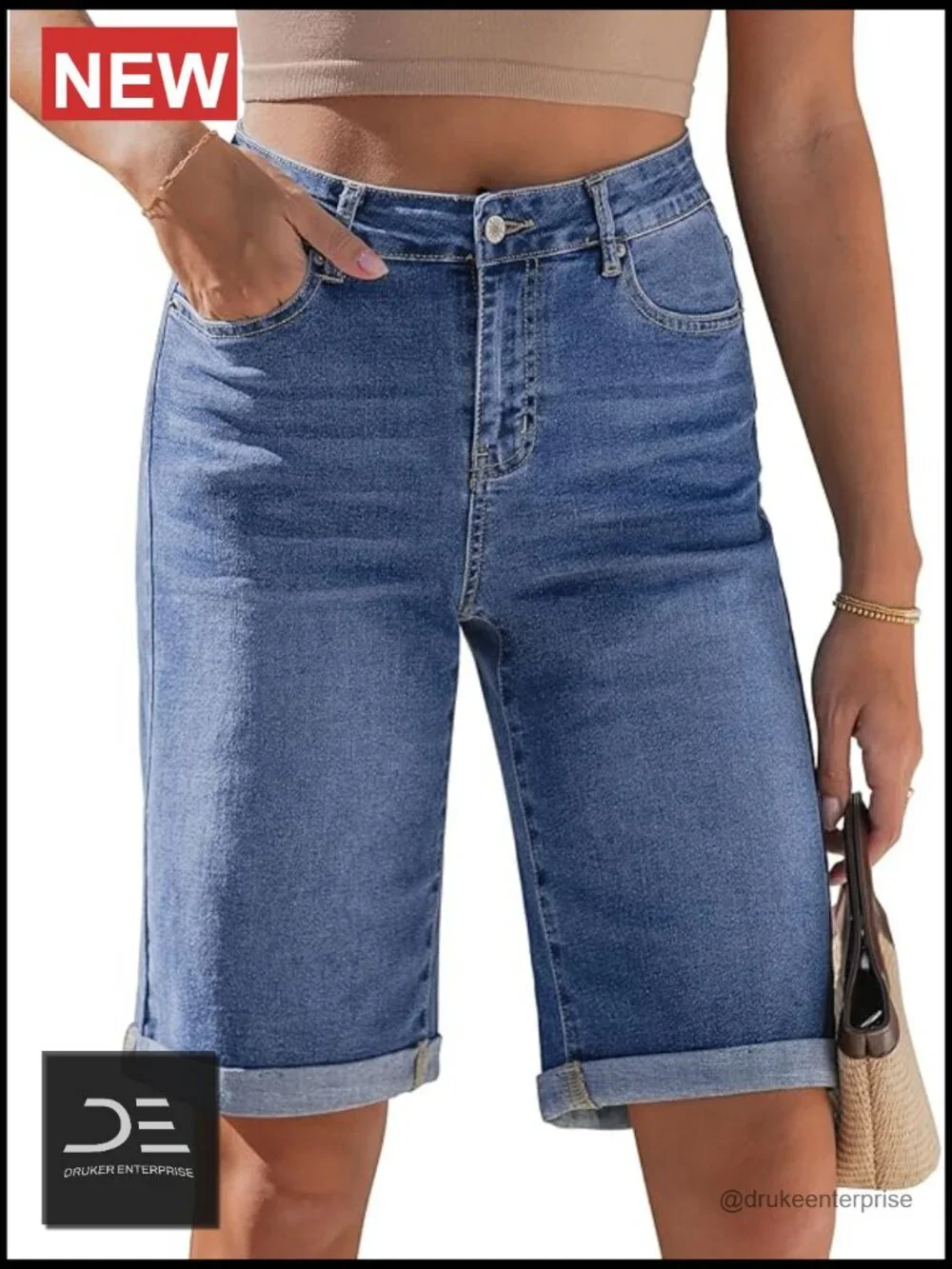 High Waisted Bermuda Jean Shorts 12